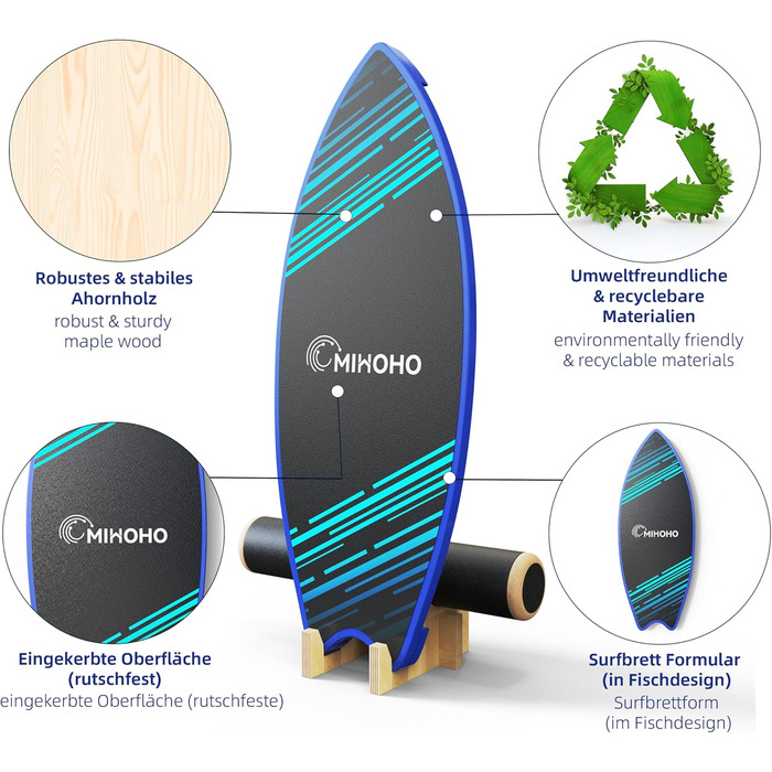 Дерев'яна балансувальна дошка з килимком для фітнесу, реабілітації та серфінгу (чорна)