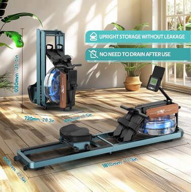 Веслувальний тренажер VOWVIT для дому, водний, складаний, з Bluetooth-монітором та регульованим тримачем для планшета, вантажопідйомність 160 кг