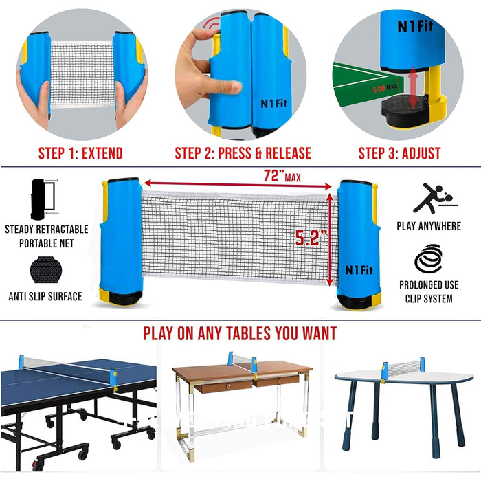 Набір для пінг-понгу: 4 професійні ракетки, розтягуване сітка, 6 м'ячів, сумка - для гри в приміщенні та на вулиці