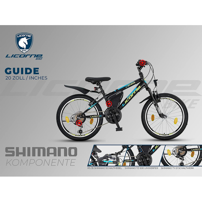 Гірський велосипед Licorne Bike Guide Premium 20 дюймів, 18 швидкостей, для дітей та дорослих, дівчат і хлопців