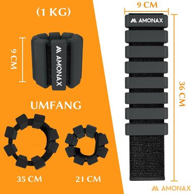 Обтяжувачі на щиколотки Amonax 2x1 кг, для фітнесу, йоги, пілатесу, танців, універсальні для рук і ніг, чорні