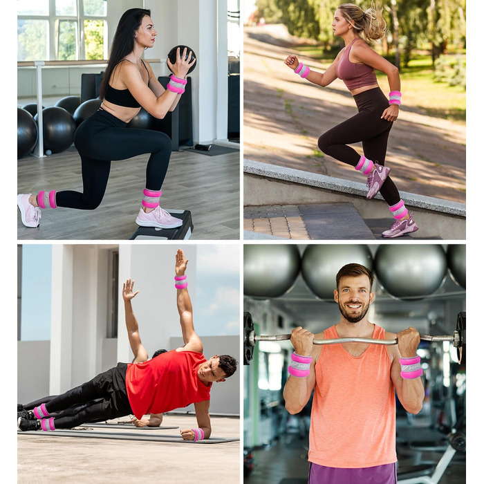 Ваги на ногу/зап'ястя для фітнесу, 1-10 кг, 1 пара, рожево-рожевий