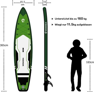 WOWSEA SUP дошка надувна гоночна 426/385 см, з кріпленням для екшн-камери, зелена - для змагань та відпочинку