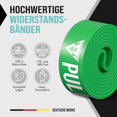 Набір фітнес-резинок PULLUP & DIP для тренувань: 3 рівні опору (Light, Medium, Strong), з чохлом, дверним якорем і посібником, для підтягувань, кросфіту, каллістеніки