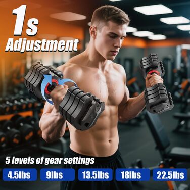 Набір регульованих гантелей LEEKEY 10.2 кг, 1 пара: для фітнесу та тренувань, антиковзний грип, швидке регулювання ваги