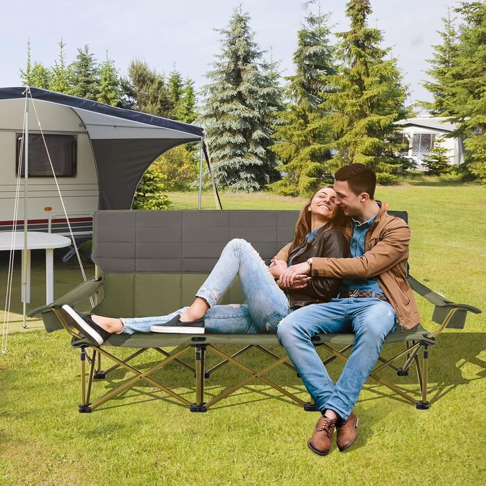 Крісло для кемпінгу Costway на 3 особи, розкладне, з м'яким сидінням, підстаканником та регульованими підлокітниками, вантажопідйомність 450 кг, для риболовлі та відпочинку на природі (зелене)