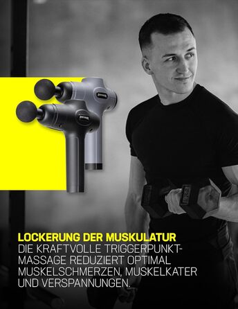 Електрична масажна пістолет SPORTINATOR Level Up з насадками, LCD-екраном, USB-C, у кейсі (сірий)