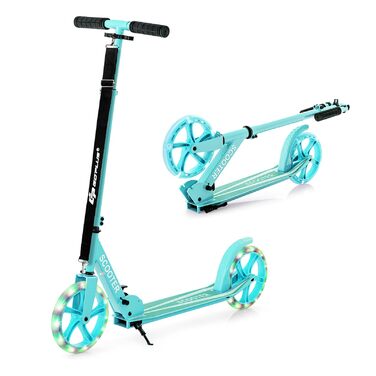 Дитячий трюковий самокат GOPLUS Roller Kinder 10 років, 3-ступенева регулювання висоти, легкий алюмінієвий, складаний, з LED-колесами, гальмом на задньому колесі, ременем та підставкою, до 100 кг, зелений