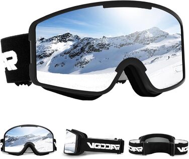 Снігові окуляри Vgooar з циліндричними лінзами, регульовані ремінці, 100% захист від УФ, антитуманні, для чоловіків та жінок (дзеркальні)