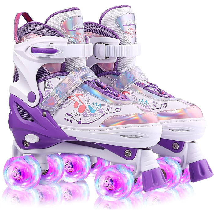 Дитячі ролики Hikole, регульовані, 4 колеса, світлові ефекти, для початківців, фіолетові