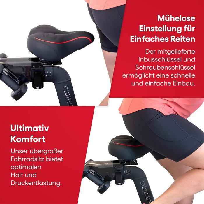 TrubliFit Широке велосипедне сідло для Peloton Bike та Bike+, м'яке ергономічне сидіння, універсальне для чоловіків і жінок, заміна сідла, аксесуар для велотренажера, чорний/червоний