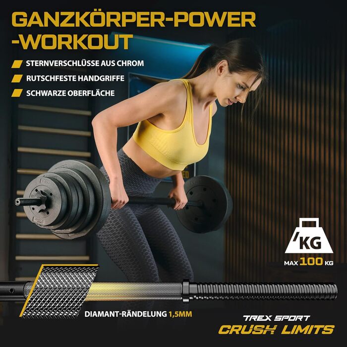 Набір штанги TREX SPORT 22 кг з грифом 120 см та 8 дисками