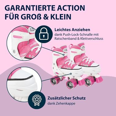 Роликові ковзани Hudora, чорні, регульовані, ABEC 3, підшипники Carbon, нейлонові черевики, алюмінієвий корпус, розмір 32-35, для дітей та підлітків (рожевий, 31)