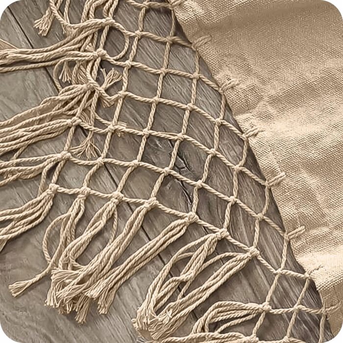 Гамак вуличний KRUMAD Boho бежевий 190x150 см, бавовна-поліестер, до 120 кг, з бахромою, сумка для зберігання, для саду, балкону, тераси