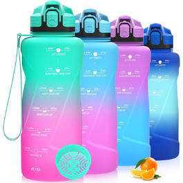 Дитяча спортивна пляшка для води Niggeey 2 л, мотиваційна, з часом, BPA-free, тритан, герметична, для школи, спорту, фітнесу, зелено-фіолетова