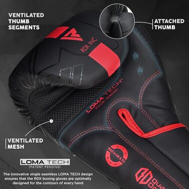 Боксерські рукавички RDX KARA з Maya Hide для боксу, муай-тай, кікбоксингу, MMA, тренувань, чоловічі та жіночі, чорні та червоні, розміри 8-18 унцій (12 OZ)