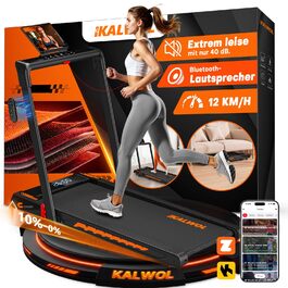 Бігова доріжка для дому з Bluetooth, 6 в 1, 12 км/год, з нахилом 10%, 3.0 к.с., LED-дисплей, 160 кг, чорно-помаранчева
