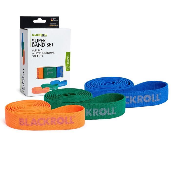 BLACKROLL® SUPER Band (104 см) - Набір еластичних стрічок для фітнесу (3 шт.) - Оранжевий, Зелений, Синій - Made in Germany