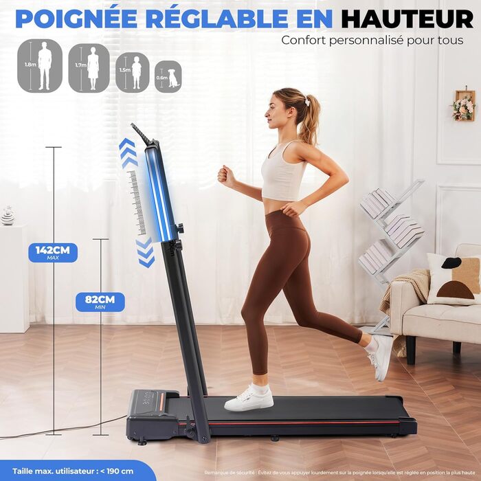 GTPLAYER Складний біговий доріжка для дому з LED-дисплеєм та пультом, регульовані підлокітники, двигун 2.5 PS, фітнес, зелений (червоний)