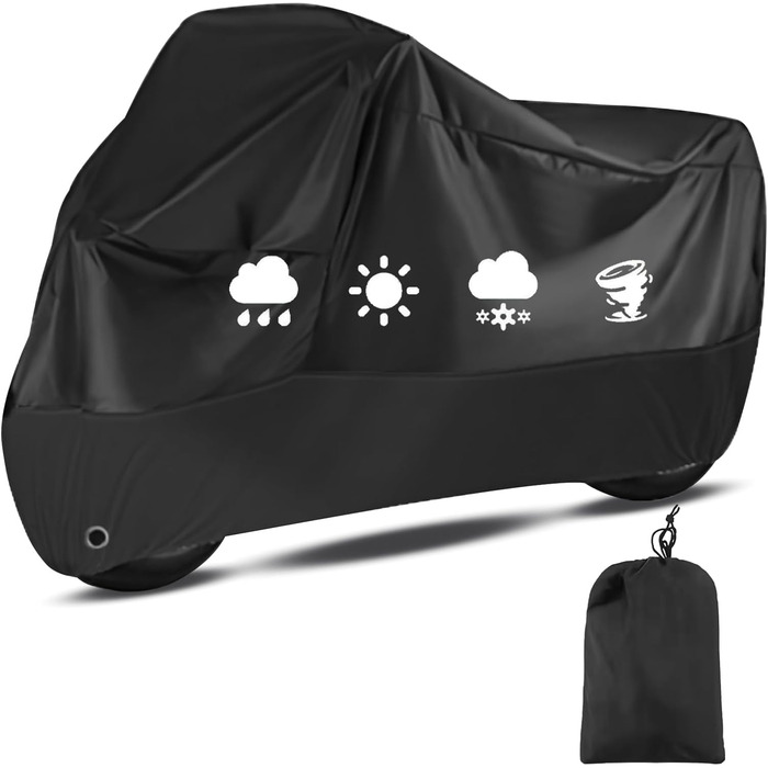 Водонепроникна захисна накидка для мотоцикла Motorrad, 210D, UV-захист, зимова, чорна, XXL (245x105x125 см)