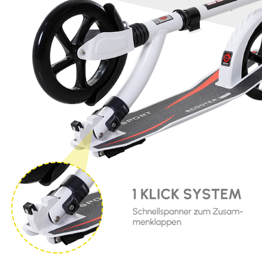 Дитячий самокат HOMCOM – ідеальний вибір для активних підлітків! Цей самокат з амортизацією, що складається та має регульовану висоту, розроблений для дітей віком від 14 років. Легка алюмінієва конструкція, стильний білий колір та компактні розміри (92,5 