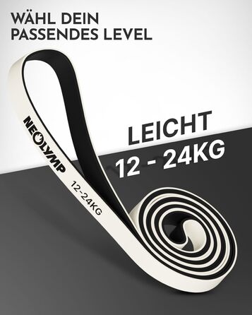 Резистентні гумки Neolymp з натурального латексу з електронною книгою для фітнесу - довгі еластичні гумки для силових тренувань, фітнес-гумки, гумки для підтягувань (легкі | 12-24 кг)