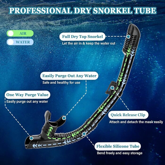 Комплект для снорклінгу для дорослих 4 в 1: маска, трубка, ласти, сумка (чорний, XL)