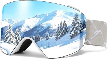 Скі-маска VCOROS YH693C з магнітною OTG, захист від УФ, проти запотівання, REVO покриття, регульований ремінь, сноуборд маска для катання на лижах 02-Срібло/Білий (VLT13%)