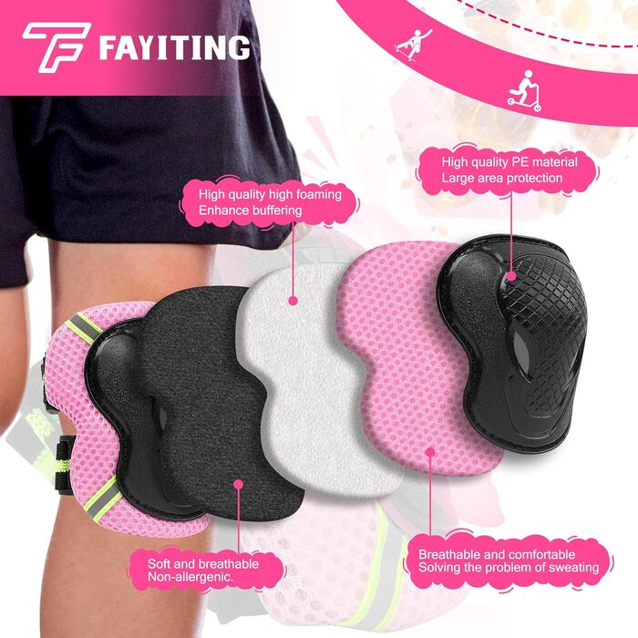 Набір наколінників для дітей 7-в-1: наколінники, налокітники, шлем для велосипеда, скейтборда, лиж, рожевий