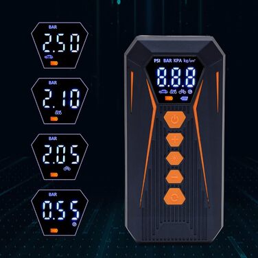 Портативний електричний компресор Kairiyard 150PSI для авто, мото та велосипеда, 6000мАг, цифровий LCD дисплей, USB Type-C
