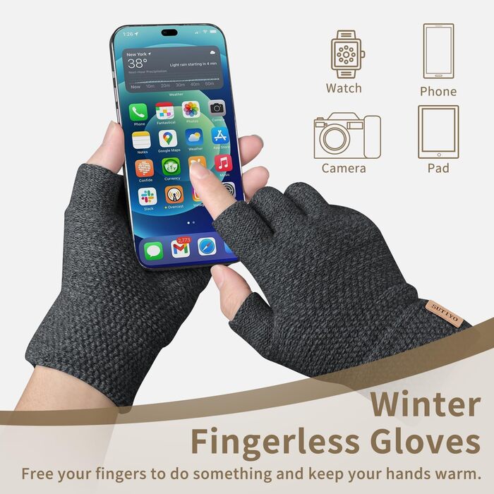 Кашемірові рукавички без пальців SUTIYO для чоловіків та жінок, теплі рукавички без пальців для водіння, їзди на велосипеді, спорту (темно-сірий)