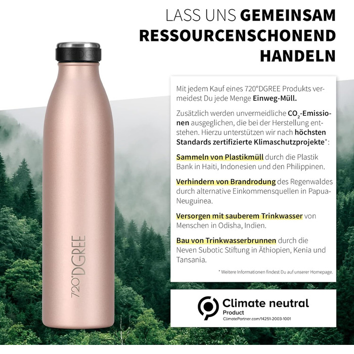 Термос 720°DGREE milkyBottle 500 мл для дітей, нержавіюча сталь, BPA Free, герметична, для газованої води, спорт, школа, світло-рожевий/золотий