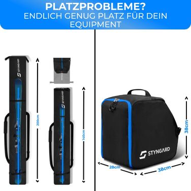 Набір для лижного спорядження STYNGARD: мішок для лиж (120-160 см) та чохол для лижних черевиків з відділенням для шолома (40 л), St. Moritz (чорний-синій)