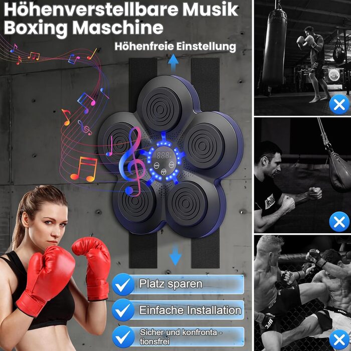 Музична боксерська машина з Bluetooth, LED-підсвічуванням та регулюванням інтенсивності, для дорослих та дітей, для зняття стресу