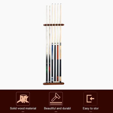 Держатель для бильярдных київ DURANTEY: настінна підставка для 4 київ з дерева, червона, з кріпленням та гумовими вставками (40 x 4 x 3,2 см)