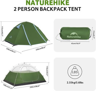 Намет Naturehike Bleik Ultraleicht 2-3 особи для кемпінгу, трекінгу та велотуризму 230x240x115 см, Зелений