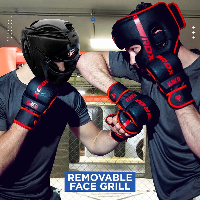 Захисний шолом RDX для боксу з гратами, синій, Maya Hide шкіра, для MMA, кікбоксингу, тайського боксу, з захистом носа, універсальний для чоловіків і жінок