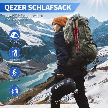 Сплячий мішок пуховий теплий зимовий 0°C -23°C для дорослих та дітей, 4 сезони, кемпінг, відпочинок на природі, чорний, сапфіровий блакитний