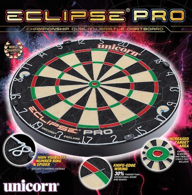 Unicorn Eclipse Pro професійна дротяна мішень для дартсу з сизалю, з павутиною та номерним кільцем, для дорослих, турнірна якість