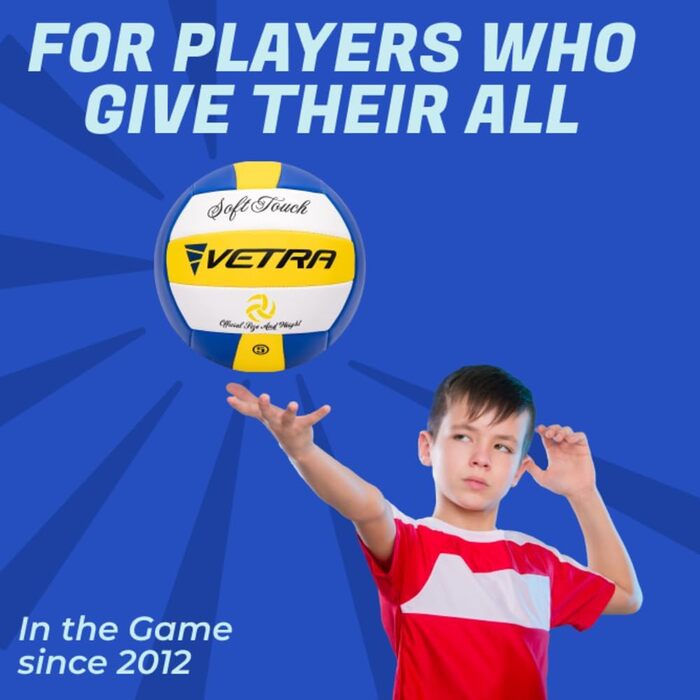 М'яч для волейболу VETRA, розмір 5, жовтий - м'який дотик, для пляжу, вулиці, спортивної зали