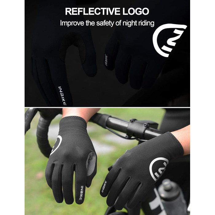 Велосипедні рукавички INBIKE зимові, чорні, для катання на велосипеді, лижах, бігу, з підкладкою для сенсорного екрану, теплі, вітронепроникні, антиковзаючі