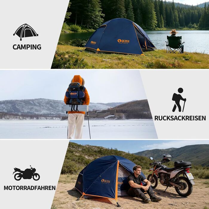 Намет кемпінговий купольний Campingzelt на 1-2 особи, водонепроникний, вітростійкий, 3-4 сезони, 1.85/2.3 кг, для туризму, кемпінгу та активного відпочинку (синій)
