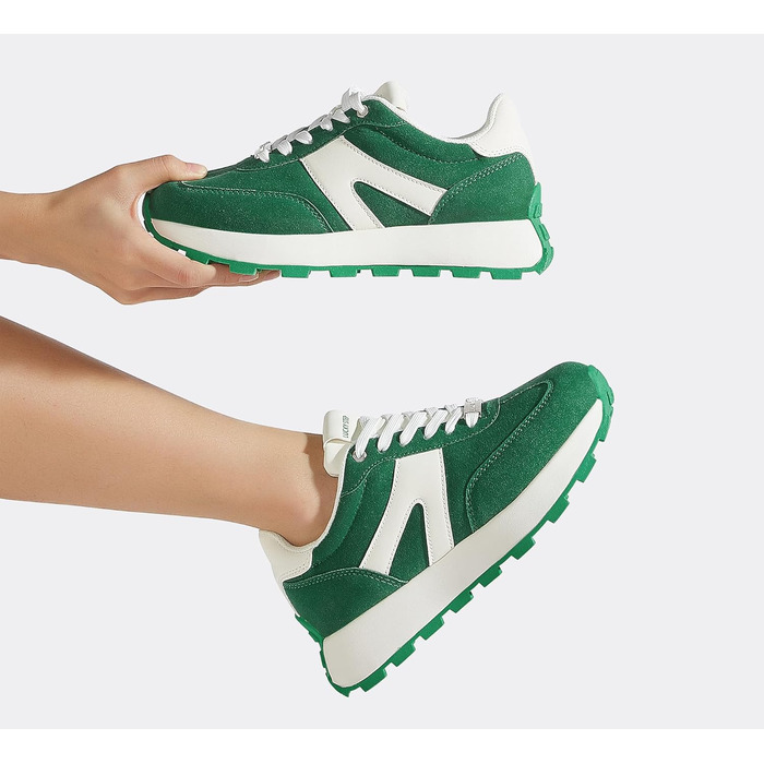 Кросівки жіночі Lucky Step на платформі, ретро стиль – для бігу, тенісу та повсякденного носіння (Зелено-білі, 37 EU)
