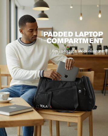 Спортивна сумка Tolaccea з відділенням для взуття та мокрого одягу, 47L, чорна. Ідеальна для фітнесу, тренувань, басейну та подорожей