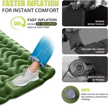 Каремат для кемпінгу TEGOVE самонадувний, компактний, з насосом та подушкою. Легкий килимок для туризму, пляжу, подорожей та намету