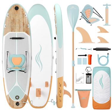 Надувний SUP-борд JUMMICO 320x80x15 см з каяком, веслом та аксесуарами до 160 кг, м'ятний з деревним малюнком