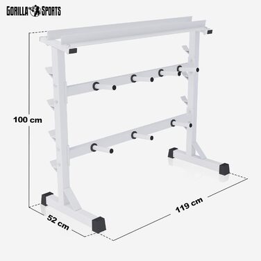 Стійка для гантелей GORILLA SPORTS, 3-рівнева, 30 мм, до 400 кг, сталева, чорна/біла/срібляста – стійка для гантелей і дисків, підставка для штанг