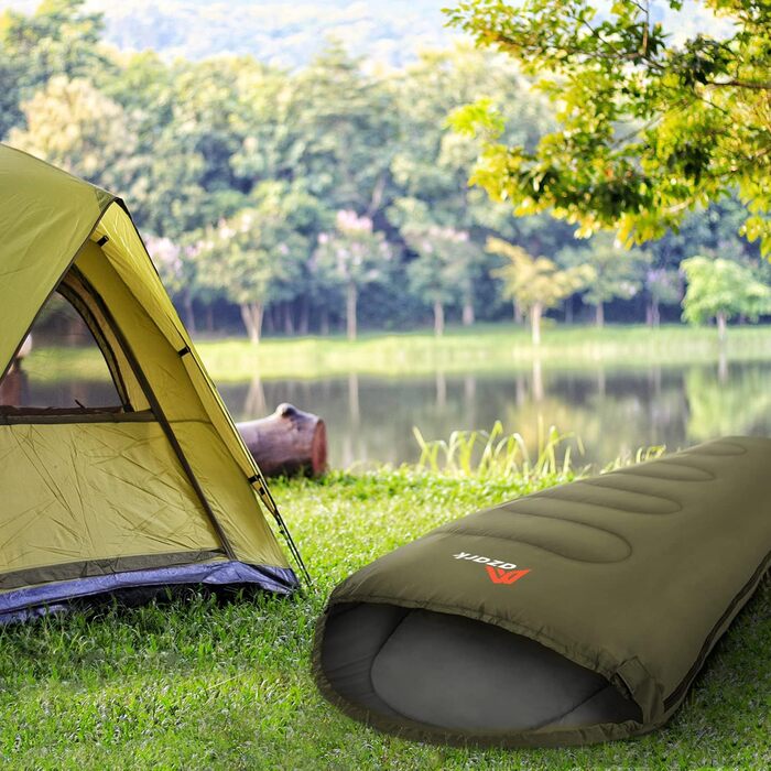 Спальний мішок Azark Premium, 350 г/м², легкий та водонепроникний, для 4 сезонів, кемпінг, туризм, відпочинок на природі, для дорослих та дітей (зелений)