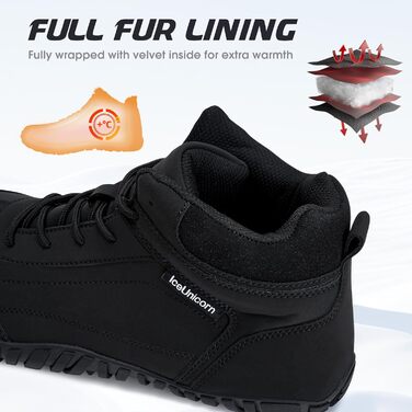 Зимові черевики IceUnicorn: теплі, з підкладкою, шкіряні, чорні (40 EU) для жінок та чоловіків