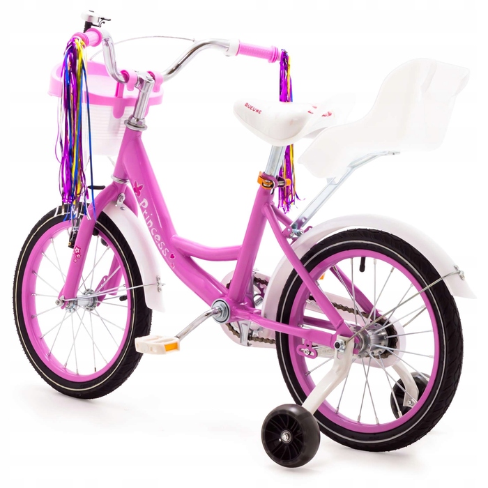 Дитячий велосипед 14 дюймів для дівчинки, рожевий, зі стрічками та сидінням